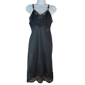 Vanity Fair Nylon Slip Black Size 34 Nightie Chemise Lace Adj Tricot USA VTG